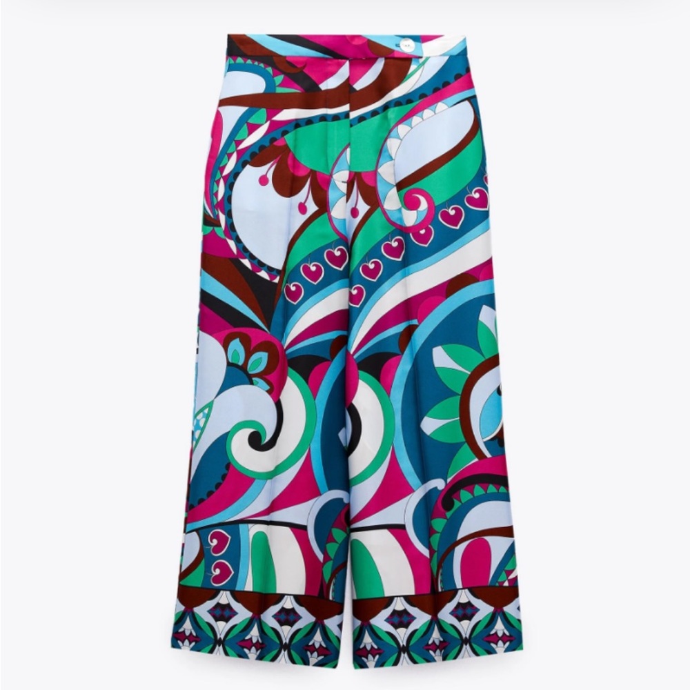 Zara Green and Multicolor Patterned Cropped Pants - Picture 4 of 7